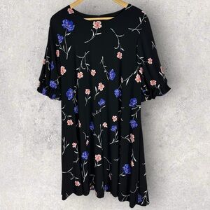 Ralph Lauren Dark‎ Floral Shift Dress Womens Size 16 Ruffle Short Sleeves Boho